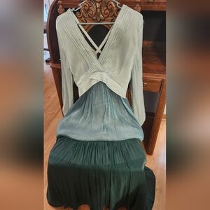 Elegant Green Shimmery Pleated Dress